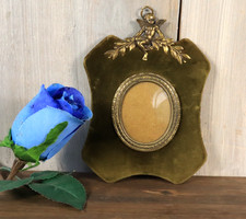 Ancien Cadre Porte Photo Murale Velours Vert et Laiton Ange Putti Italie