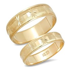 14K or Jaune Assorti Mariage Bande Bague Parure Lui et Elle Flocon Hommes Femmes