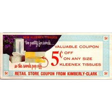 New Kleenex Tissues Kimberly-Clark Clinton 1960s Original Retro Coupon STK3-ZC1