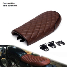 Selle plate carreau marron vintage custom café racer custom scrambler old cuir