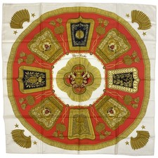 HERMES Carre 90 Poste et Cavalerie saber bag Scarf silk White Multicolor Women