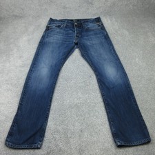 Replay Jeans Mens W34 L30 Navy Denim Waitom M983 Straight Regular Button Fly 306