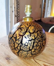 Pied de Lampe Vintage Art Déco verre Soufflé craquelé Marbré Doré Années 1930's