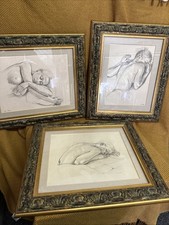 3 x Francine Van Hove Large pencil sketch reproduction signed prints - Framed