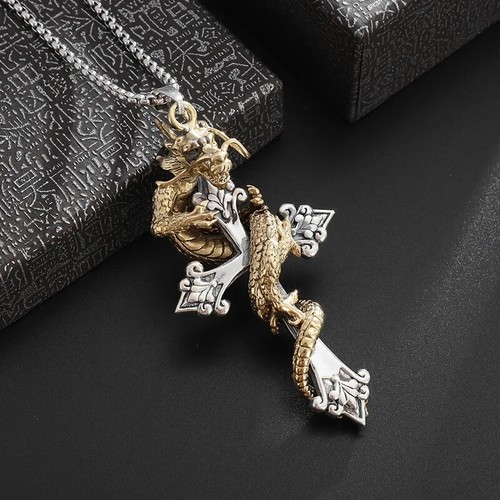 Collier chaîne croix - , dragon