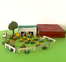 ANTIQUE TOY - FARM CHICKEN COOP PAINTED WOOD CHICKENS CHICKS GEESE DOG IN BOX