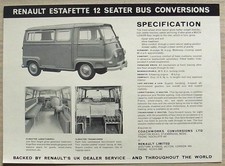 RENAULT ESTAFETTE CARAVAN & 12 SEATER BUS CONVERSION Sales Spec Leaflet c1970