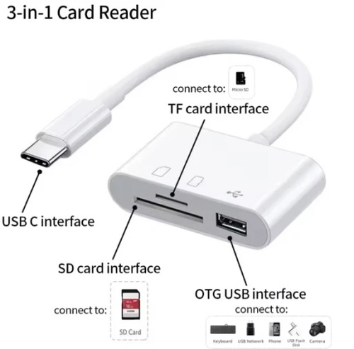 Lecteur cartes 1 usb c - lecteur, 3-en-1