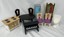 Kidkraft Wood Dollhouse Castle Furniture Lot - Piano Toilet Table Chairs Fridge