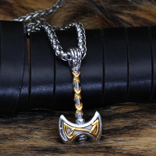 Collier hache viking acier - collier,