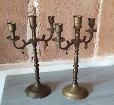 Paire chandeliers anciens en  bronze candélabres bougeoirs