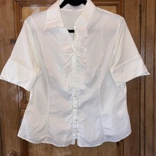 Anne Fontaine White Short Sleeve Ruffle Collared Top White Size 44