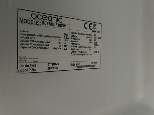 Oceanic congélateur armoire