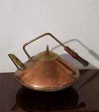 Bouilloire Vintage Cuivre Laiton Made in Holland Poignée Bois Bambou 1950-60's