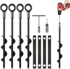 New GROUND ANCHORS 4-PACK Screw In 12" Heavy Duty Stakes Trampoline Canopy Etc.