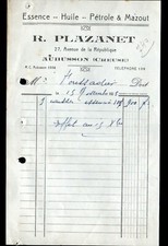 AUBUSSON (23) GASOLINE OIL OIL FUEL OIL "R. PLAZANET" Invoice in 1933