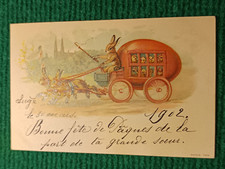 Old postcard - illustration - Rabbits on a Cart - Happy Easter - Series 129