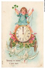 CAR-ABTP5-0314-ANGE - CARTE GAUFREE - Enfant - Oiseaux - Horloge