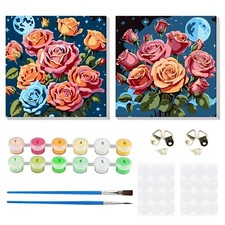 2 Pack Flowers Painting by Numbers Framed Acrylic Painting by Numbers for...
