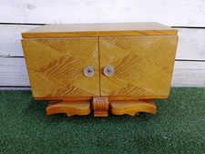  Chevet Petit Meuble vintage Marqueté Cérusé  Ancien Poignées en Verre 