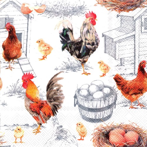Serviettes papier poules - serviettes,