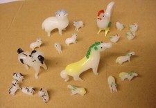 MINIATURES VERRE 4 FAMILLES, CHIENNE, CHEVRE, CHEVAL et POULE