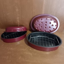 Ensemble Cocotte Cuit Saveur, Rôtissoire En Émail Rouge, Rotisaveur, Vintage