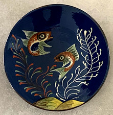 Ancien Grand Plat Majolique Poterie Poisson Céramique Puigdemont Espagne TBE