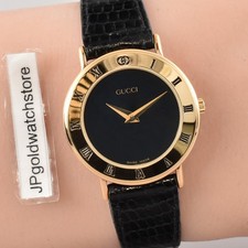 NewBatt. *TOP MINT* GUCCI 3000.2.L Quartz Gold Dial Women Watch Black From JAPAN