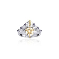 Sorcière Balais Pentacle 925 Bague en Argent Magique Wiccan Améthyste Bijoux