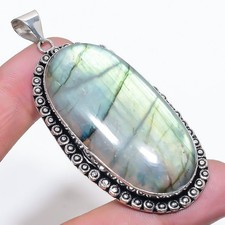 Pendentif pierre précieuse forme ovale en labradorite feu bleu bijou fait...