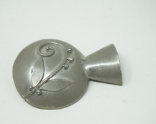 Vintage Pewter Brooch Boutonniere Posey Flower Vase Silver Tone Pin Hollow