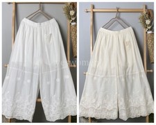 Women 100% Cotton Culotte Slip Pettipants Lace Trim Vintage Wide Leg Half Slips