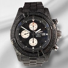 Breitling Super Avenger 48mm 8ct Glacé Noir Diamants Montre Homme Acier A13370