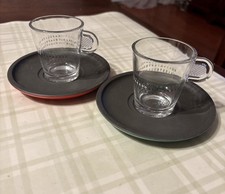 2 Nespresso Glass Demitasse Cups  W/Saucers Napoli Trieste Limited Edition