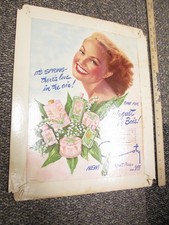 COTY Muguet des Bois cosmetic store display counter sign 1950s pinup blonde girl