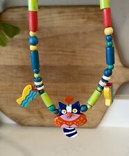 Vintage Tatiri Fashion Hand Crafted Wooden Wood Cat Tail Dangle Fish Necklace