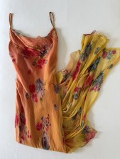 Rene Derhy Orange Floral Long Beaded Dress S
