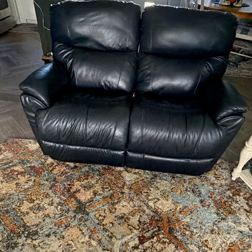 Recliner blue leather - leather, 2-seat