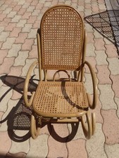 ANCIEN ROCKING CHAIR ENFANT A BASCULE CANNAGE ROTIN OSIER BAMBOU VINTAGE