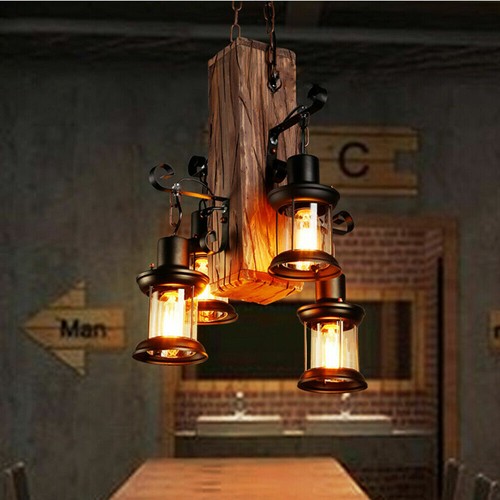 Light retro wood chandelier - retro,