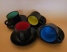 Espresso or Demi-Tasse Set of 4 Colorful Cups and Saucers.  Cups 2.5" High