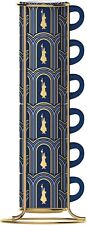 Bialetti Lot de 6 tasses Bleu Art Deco' Glamour avec structure en métal