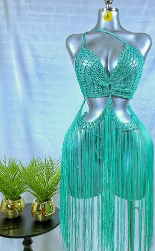 Turquoise crochet fringe - turquoise,