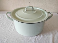 Ancien Faitout Marmite Casserole + couvercle en émail vert 25cm de diamètre