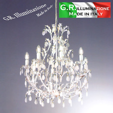 Lustre fer forgè classique 8 L blanc or Lampe pendante perles salon chambre CORA