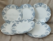 6 anciennes assiettes plates LUNEVILLE KG modèle EUROPE art nouveau Bleu 19 ème