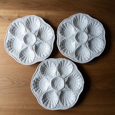 Lot of 3 Antique Sarreguemines White Earthenware Oyster Plates