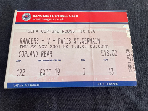 Ticket billet match rangers - , /