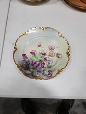 haviland limoges hand  painted gold rimmed plate Sweet Peas